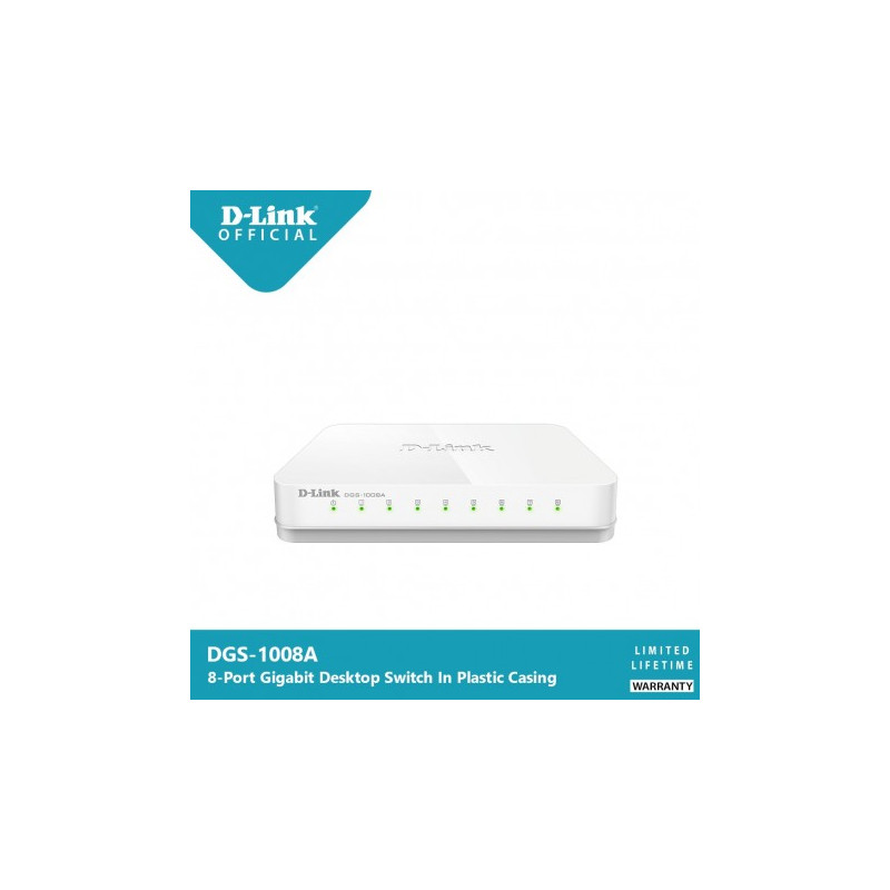 SWITCH (สวิตซ์) D-LINK รุ่น DGS-1008A 8 PORTS (5") 10/100/1000 GIGABIT DESKIOP SWITCH