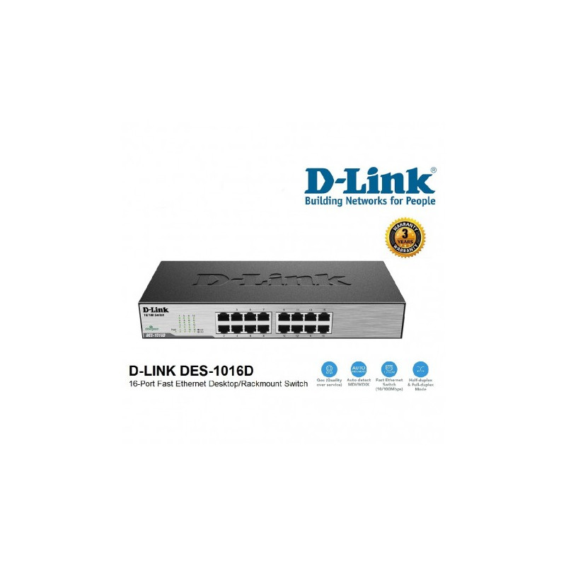 SWITCH (สวิตซ์) D-LINK (DES-1016D) 16 PORTS (11") FAST PORT