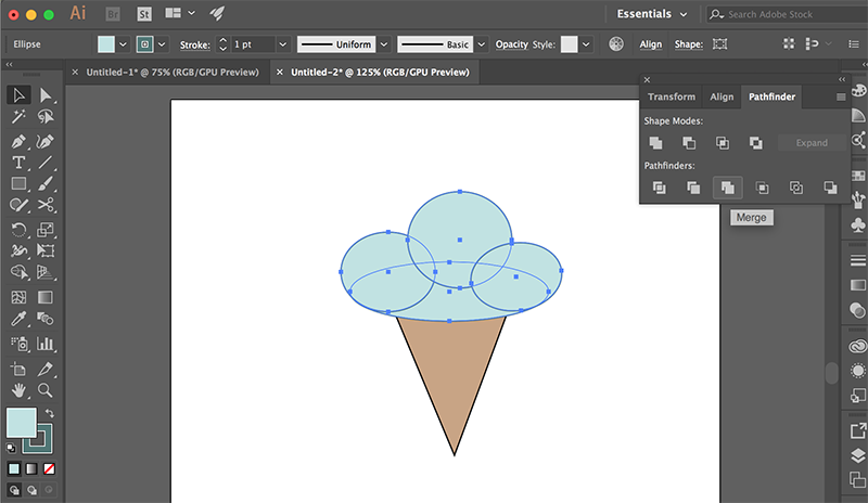 รวมรูปร่างใน Adobe Illustrator